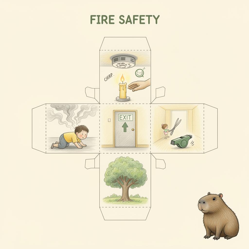 Fire safety edition — hand-drawn cube template
