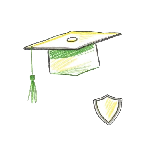 Hand-drawn graduation cap and shield